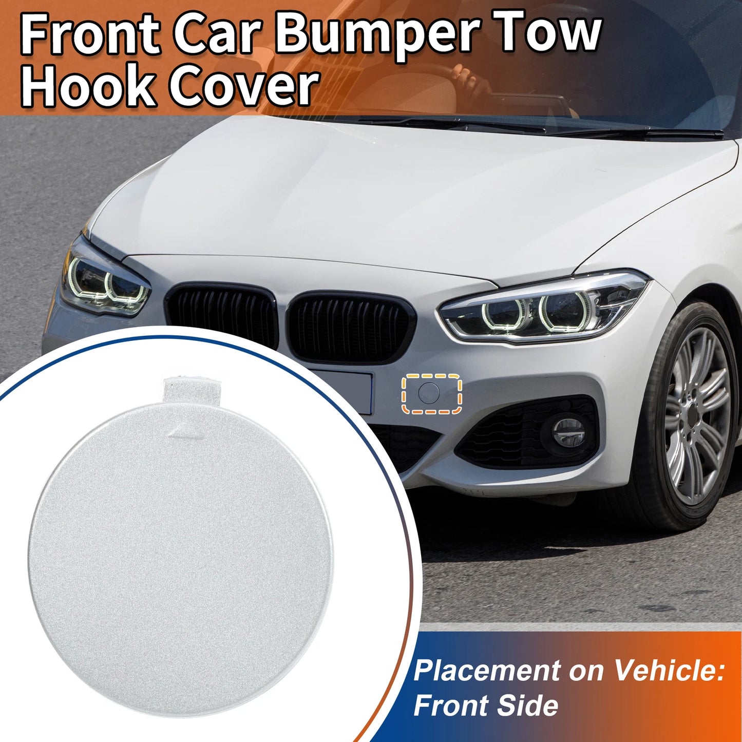 Front Car Bumper Tow Hook Cover for BMW 1 Series (2012-2019) - Ice Silver