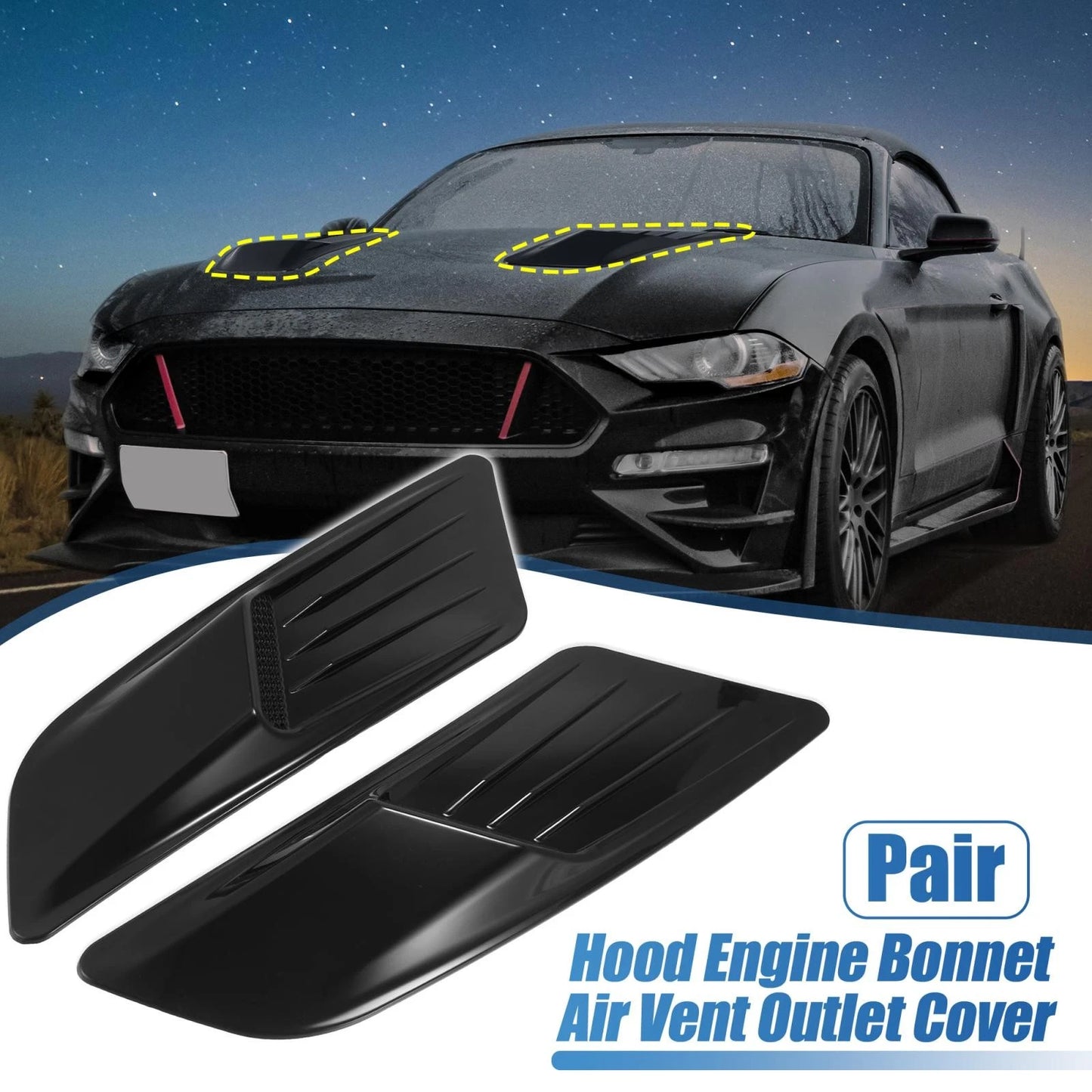 Front Hood Engine Air Vent Cover Glossy Black for Ford Mustang (2015-2017)