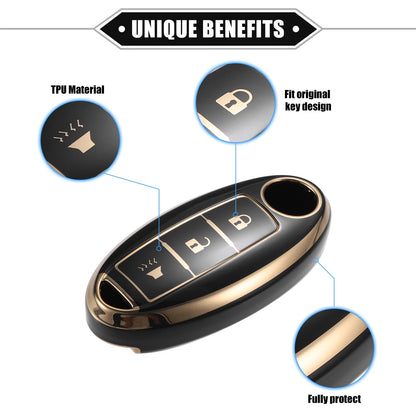 3 Button Keyless Key Fob Shell Cover Case for Nissan Altima Armada TPU Black