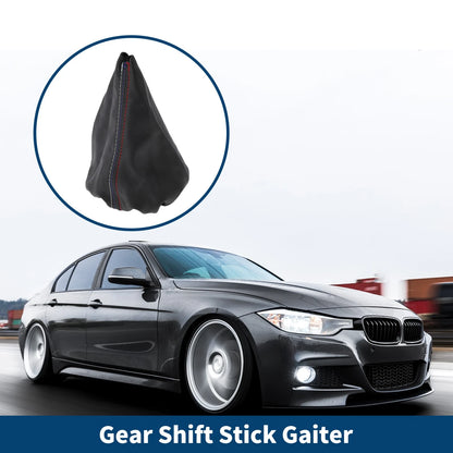 Car Gear Shift Stick Gaiter Black Leather with Three Color Lines for BMW E30