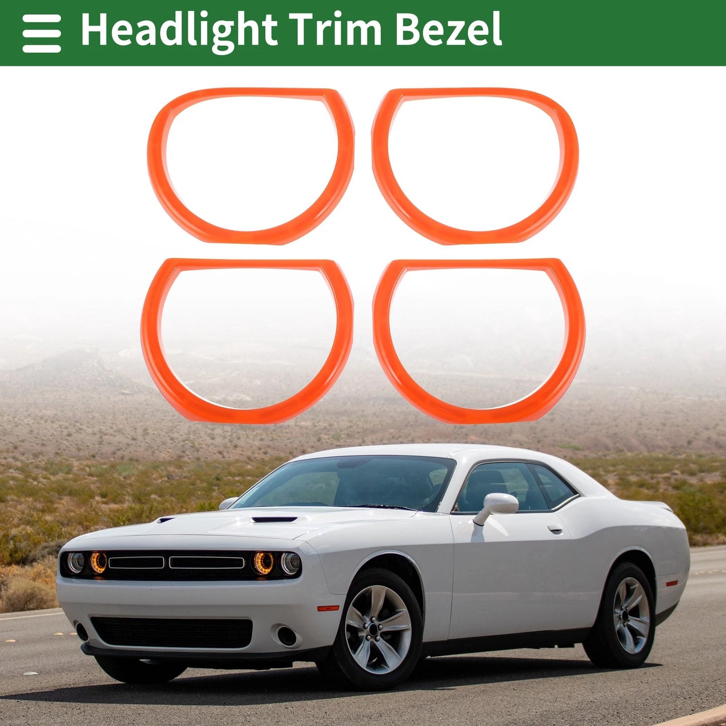 4 x Car Headlight Trim Bezels for Dodge Challenger (2015-2024) Orange