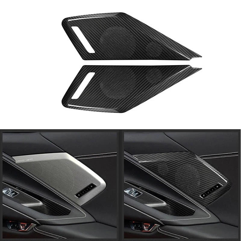 Real Carbon Fiber Interior Door Speaker Panel Cover Trim for Corvette C8 2020-23