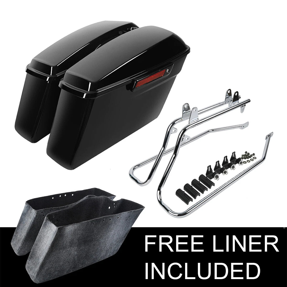 Saddlebags Black Latch Chrome Bracket for Harley Softail (1984 - 2017)