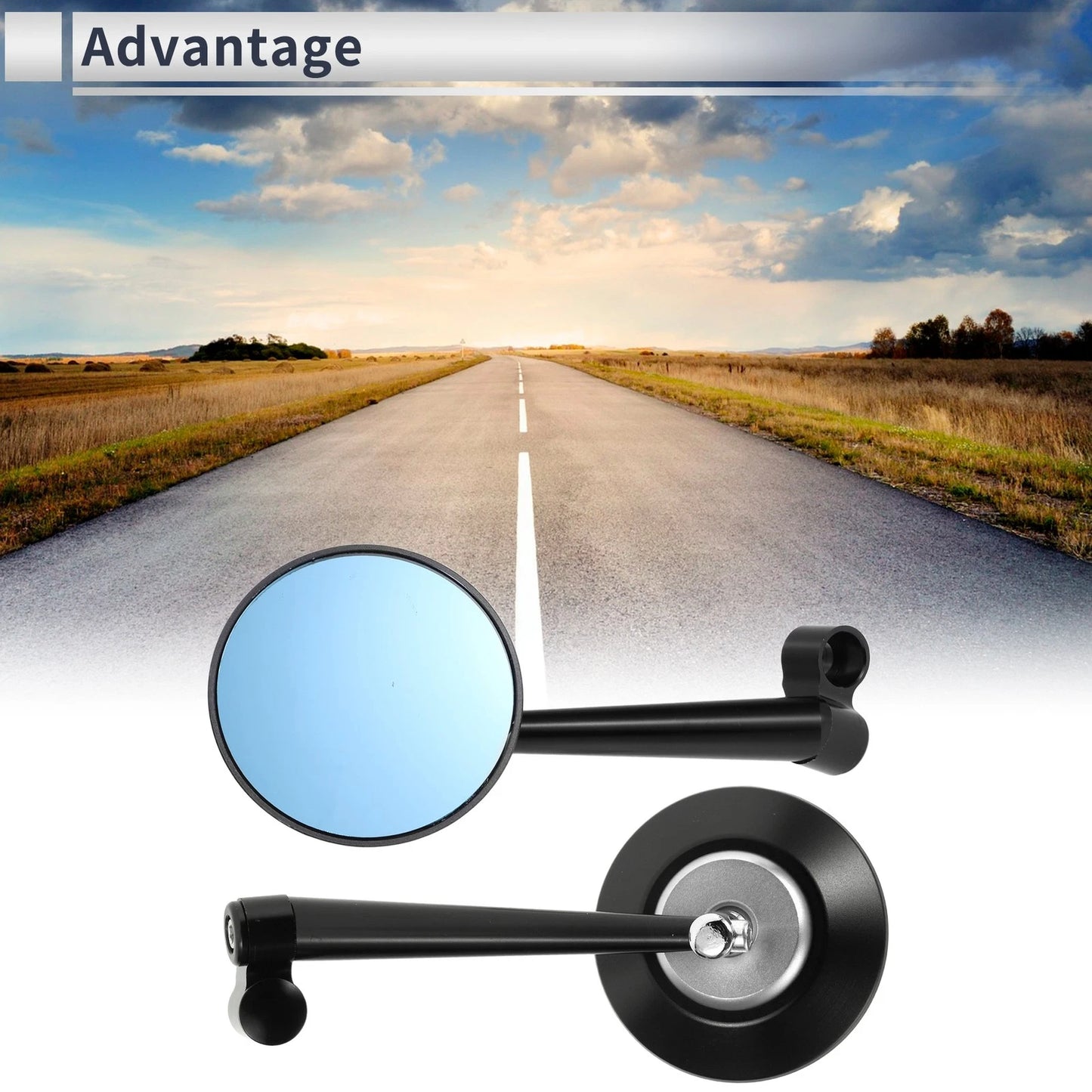 2 x M8/M10 Rear View Mirrors for Motorcycles Silver Tone Aluminum Alloy