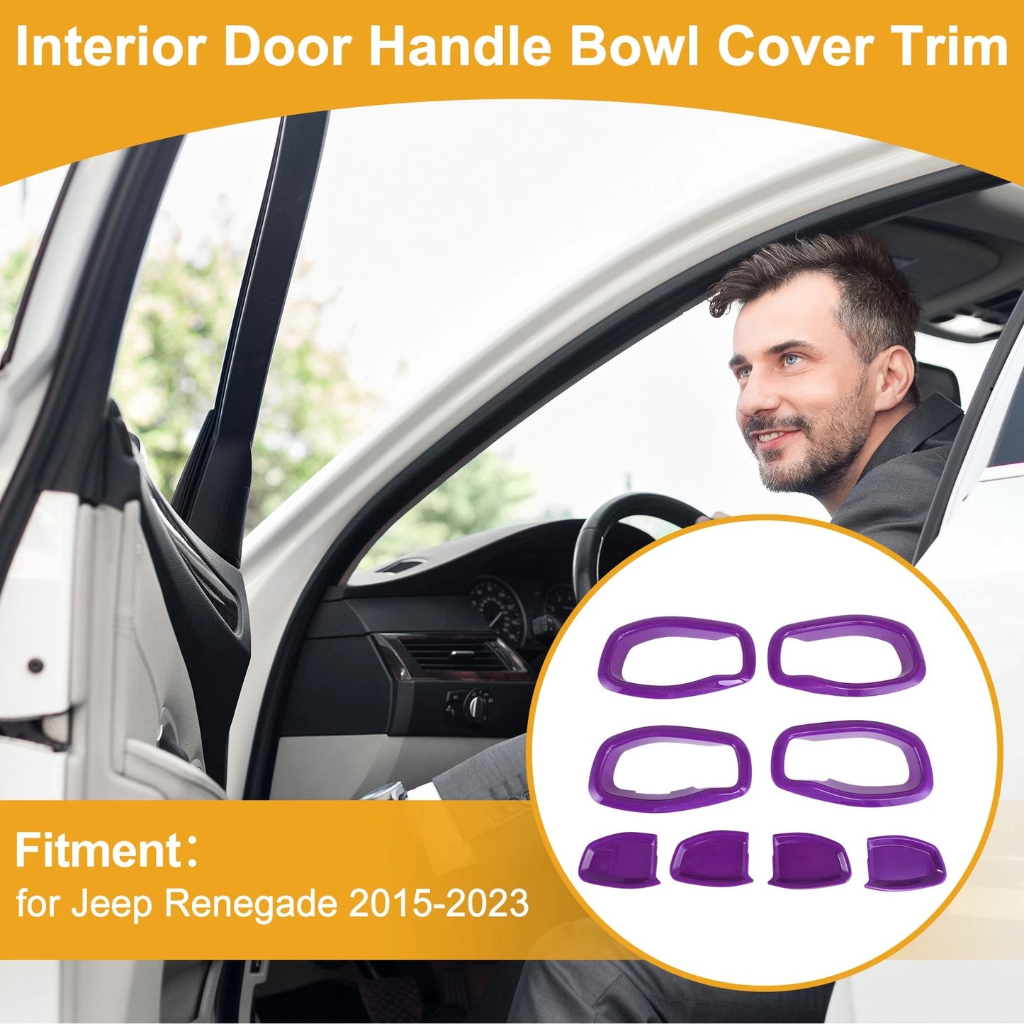 Interior Door Handle Bowl Cover Trim for Jeep Renegade (2015-2023) 4 x Purple ABS