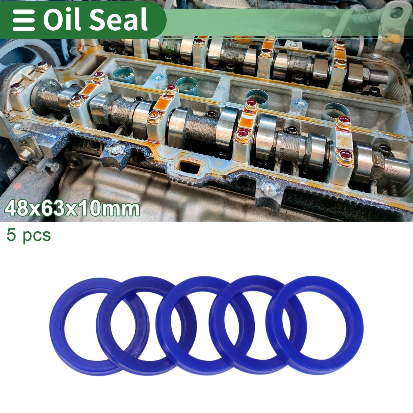 Oil Seal Seal Ring Rotary Shaft Seal TPU 48x63x10mm High Pressure Blue 5 Pcs
