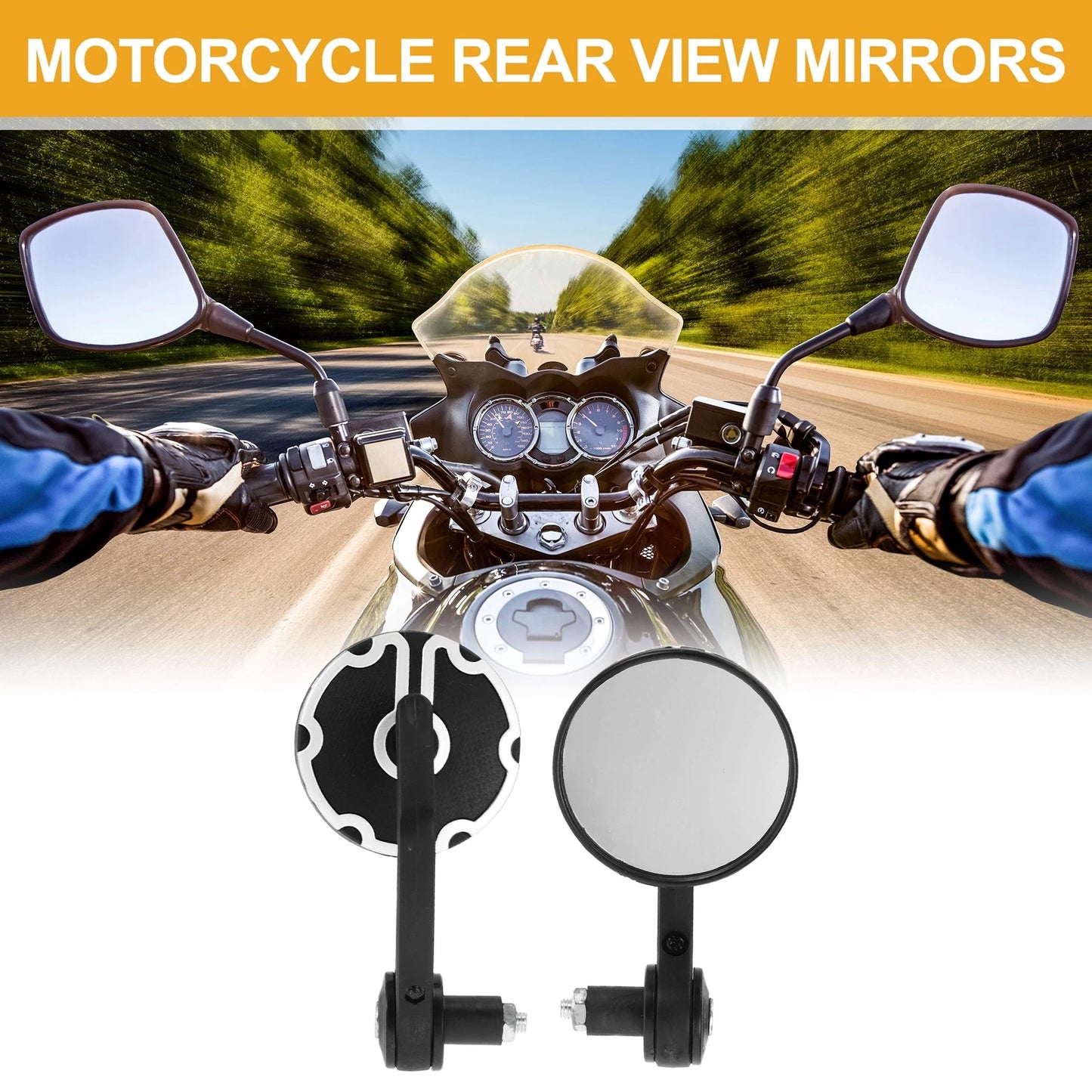 M8 Rear View Mirrors for Motorcycle Handlebar Aluminum Plastic Black White