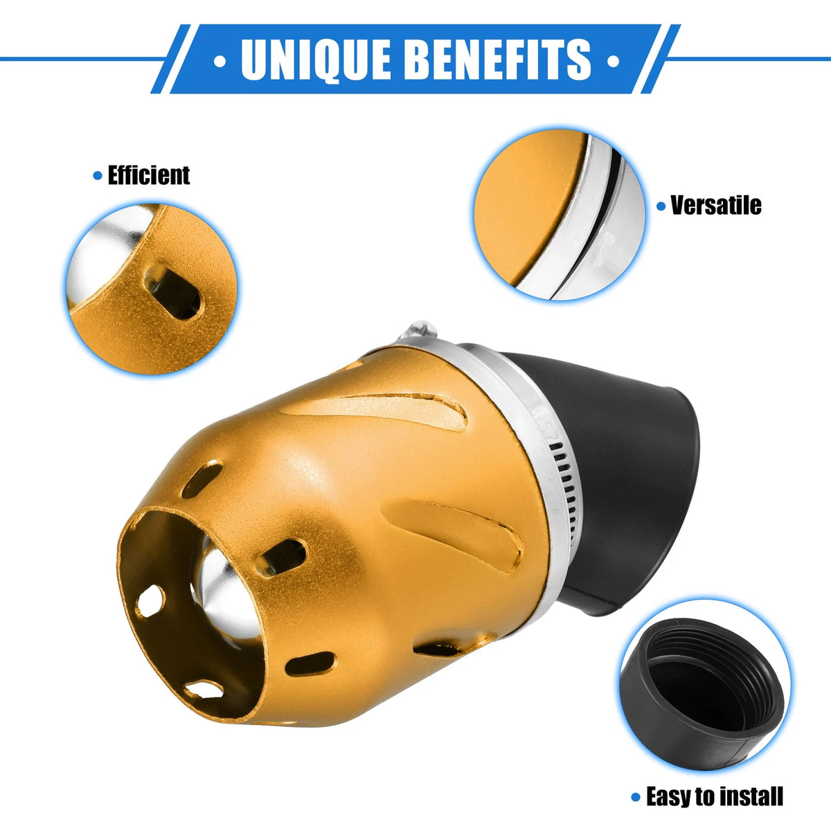 Universal Air Filter 26/35/42/48mm ID 140x700mm Gold Tone for Motorcycle