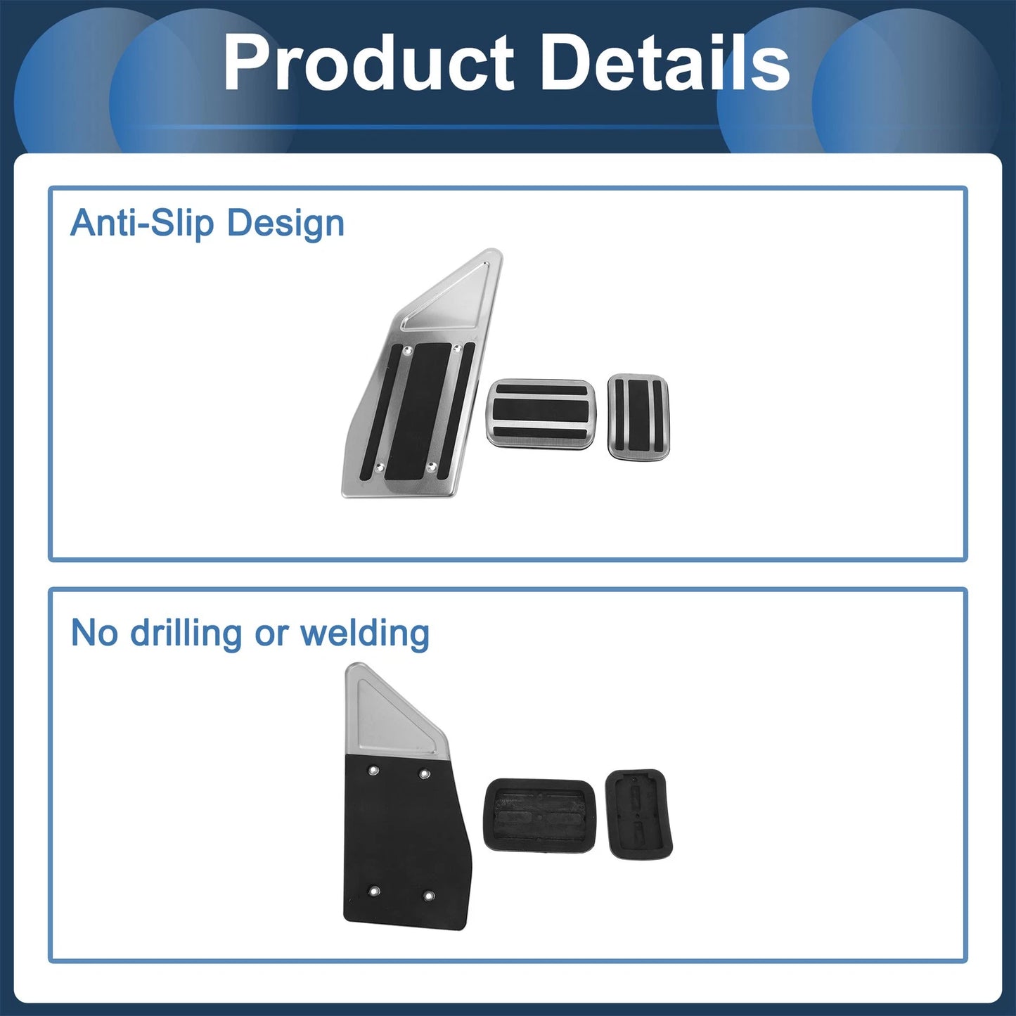 3 x Foot Accelerator Pedal Covers for Peugeot 508 (2012-2014) Silver Tone