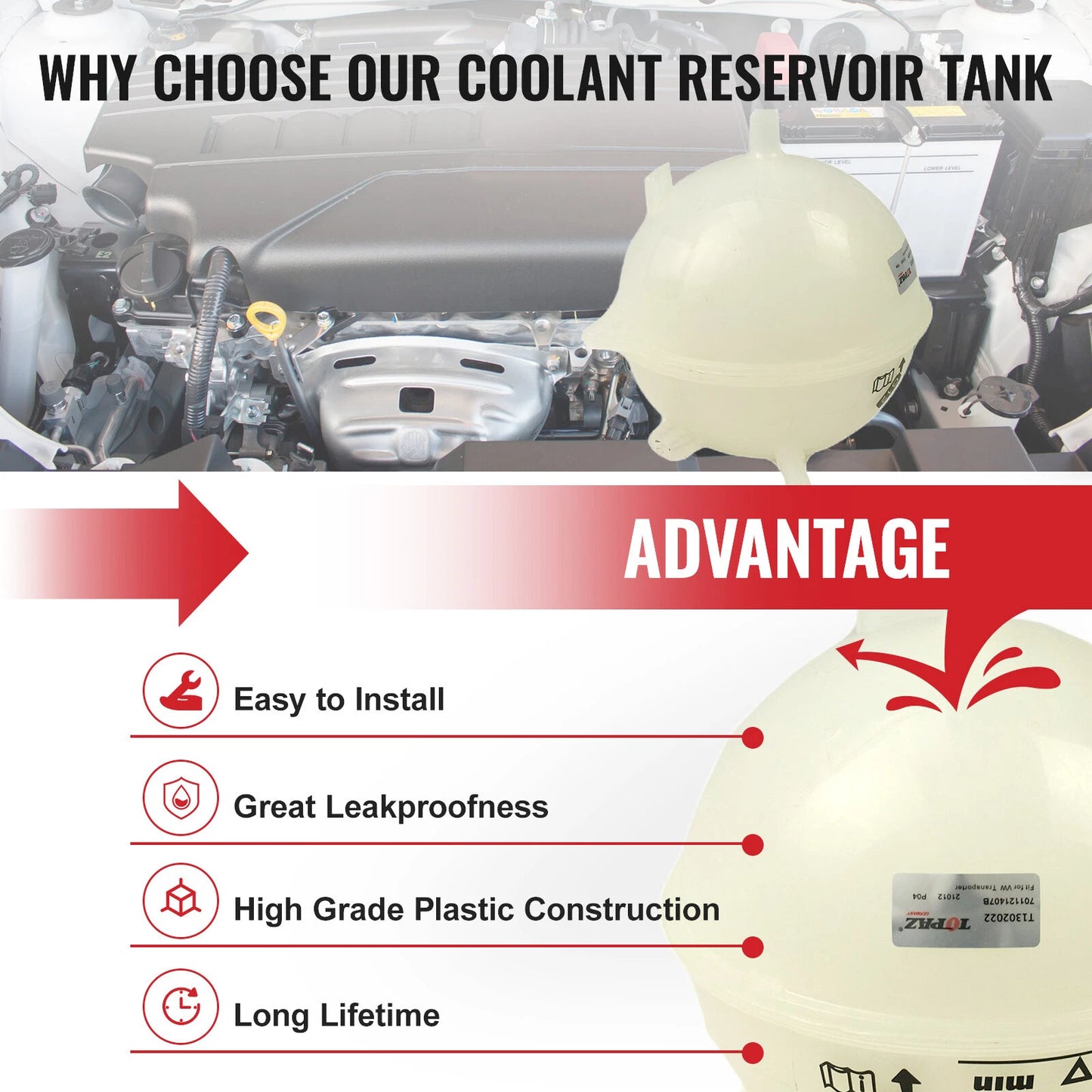 Coolant Expansion Tank for VW T4 Transporter Caravelle Bus Van (1990-2003)