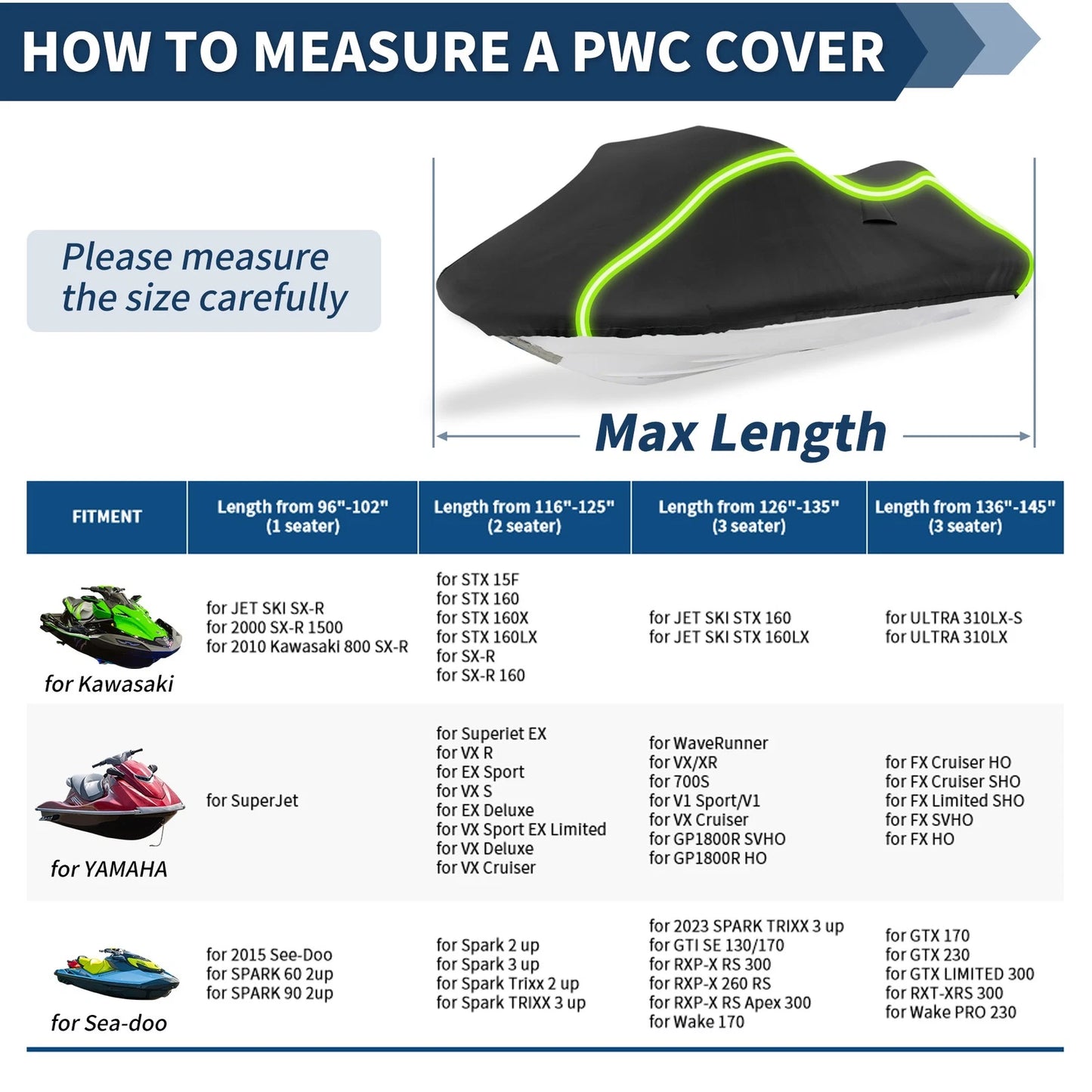 Cover / 126-135 / 3 Seat PWC Cover Waterproof for Kawasaki