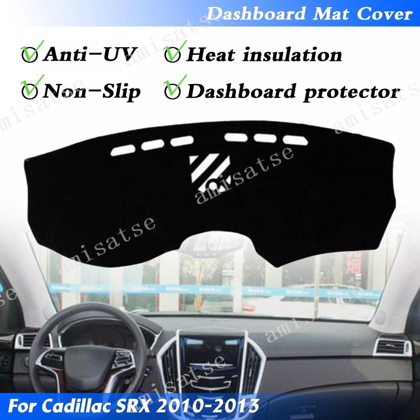 Dashmat for Cadillac SRX 2010-2013 Black Dashboard Cover Sun Visor Pad