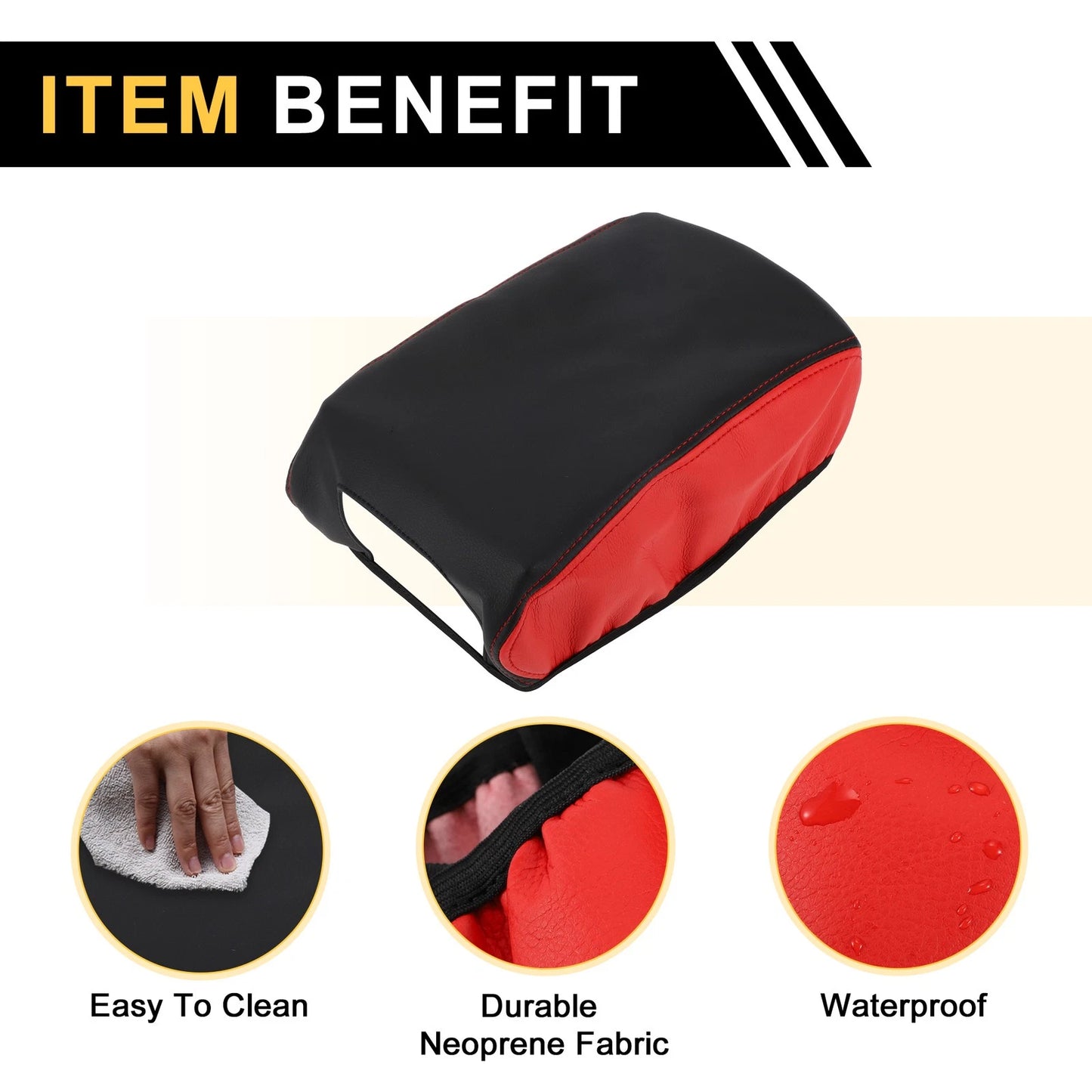 Center Console Lid Armrest Cover for Jeep Wrangler JK (2011-2017) Black Red