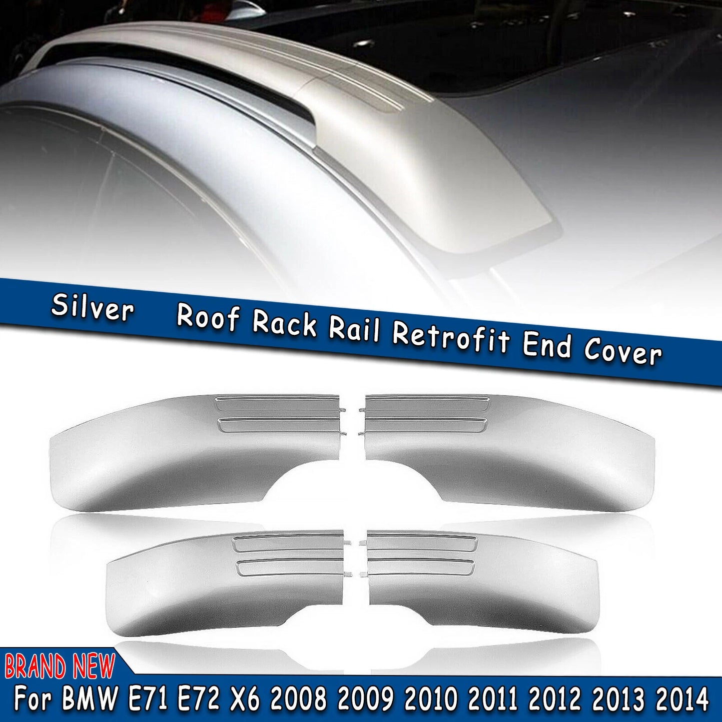 Roof Rack Rail End Covers for BMW X6 E71 E72 (2008-2014) 2 x Silver Set