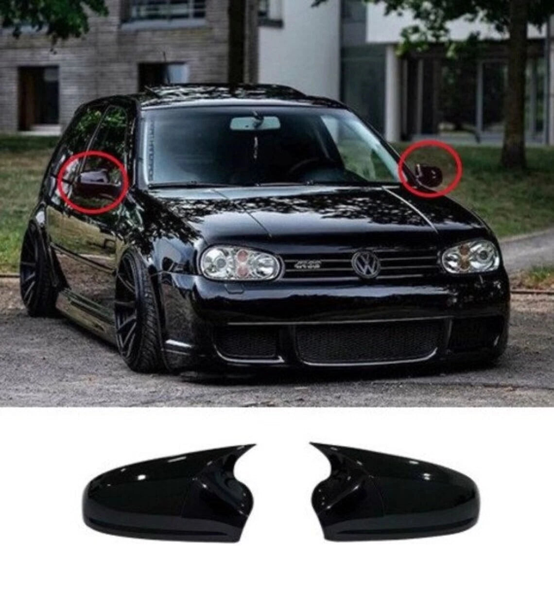 Side View Mirror Covers Gloss Black 2 Piece for VW Golf MK4 (1997-2003)