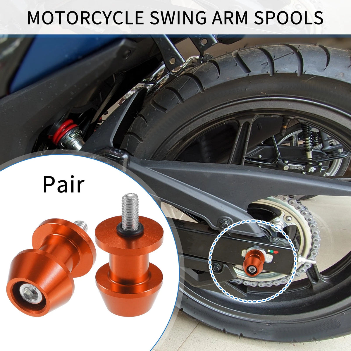 Pair 6mm CNC Swingarm Spools Sliders Stand Orange for Motorbike