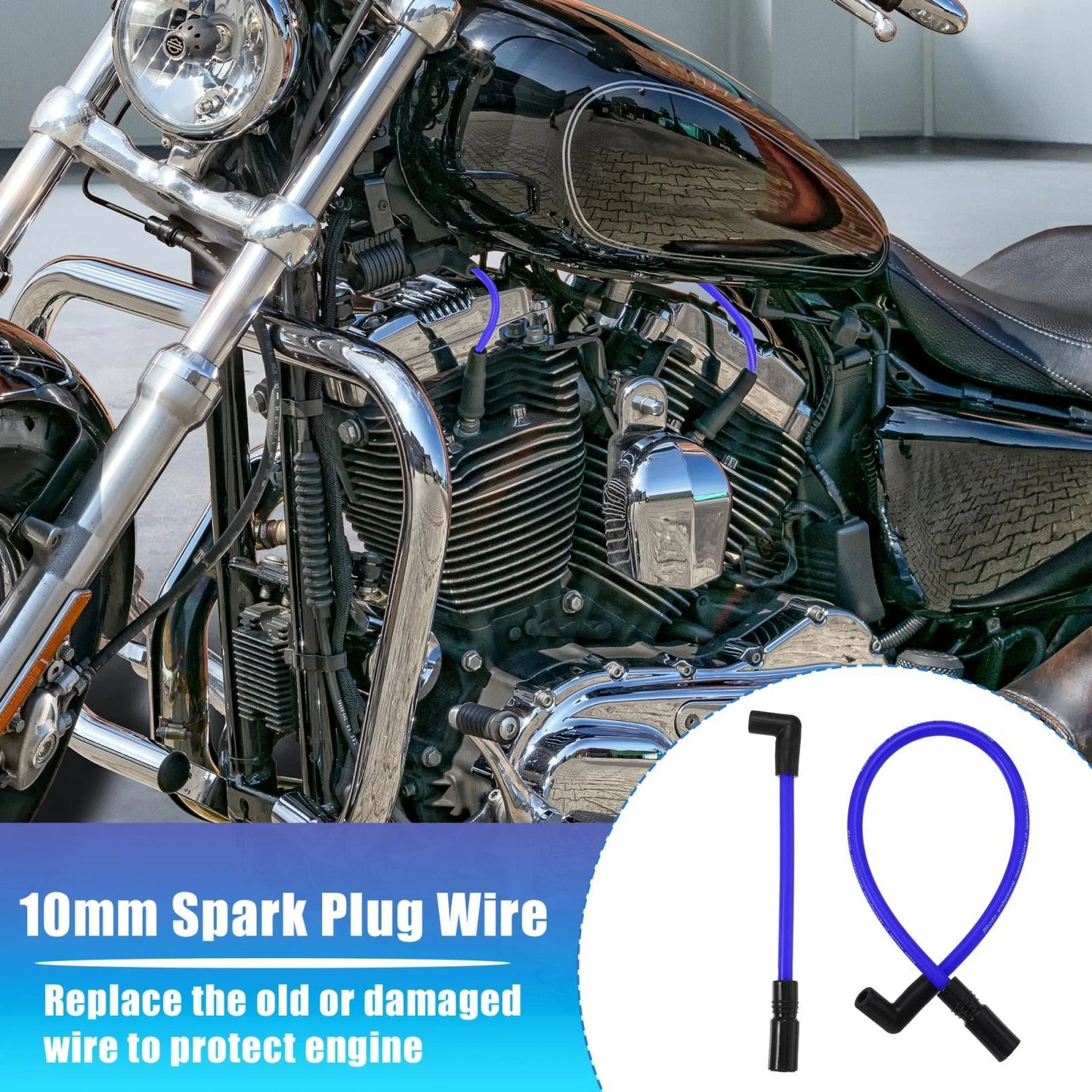 2 x Spark Plug Wire 10.4mm 10mm for Harley-Davidson Dyna FXD Softail