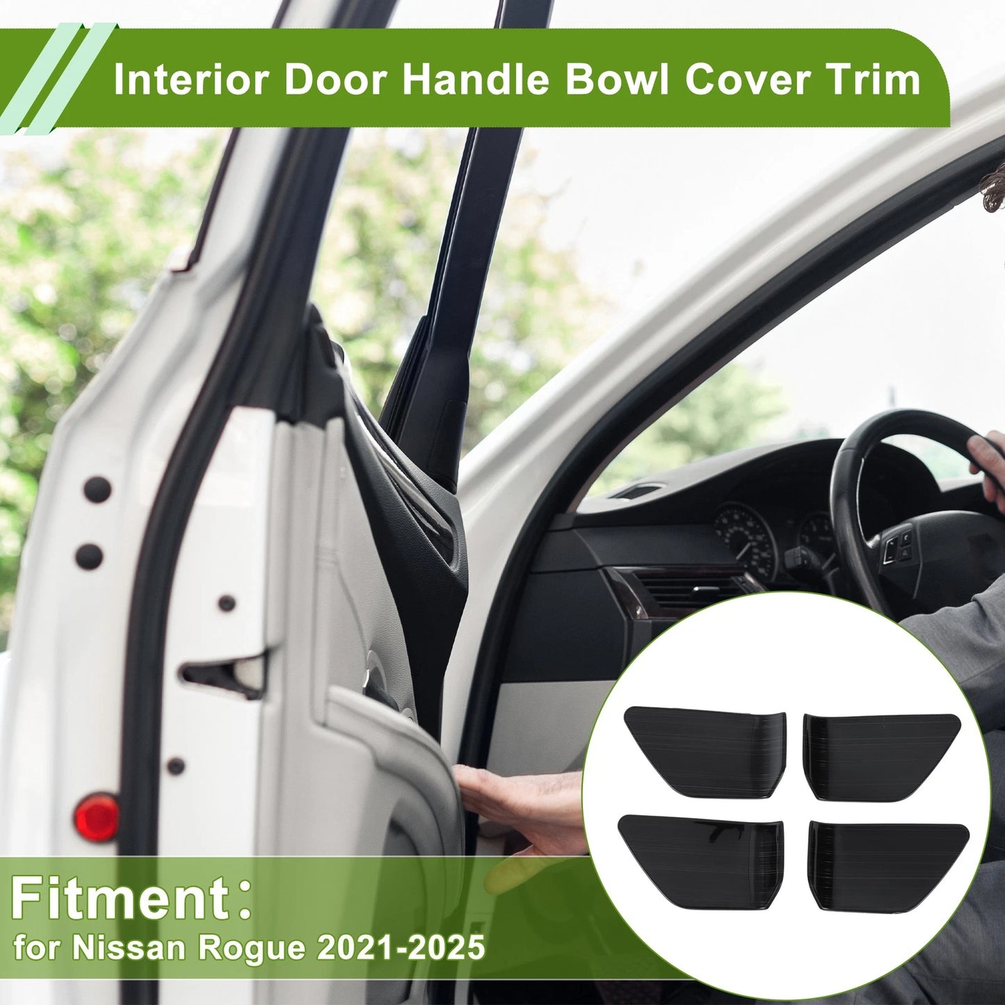 Interior Door Handle Bowl Cover Trim for Nissan Rogue (2021-2025) Black
