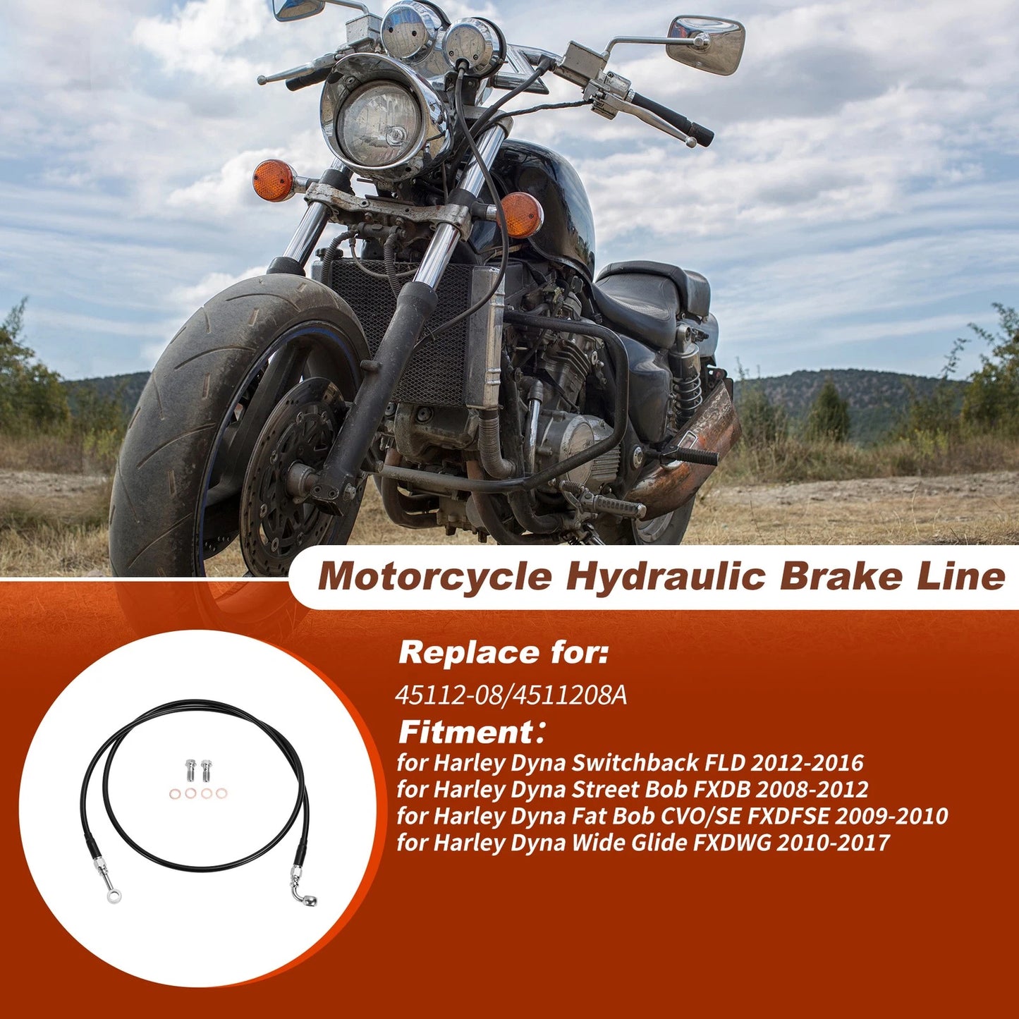 56In Hydraulic Front Brake Line Kit for Harley Dyna Switchback Black
