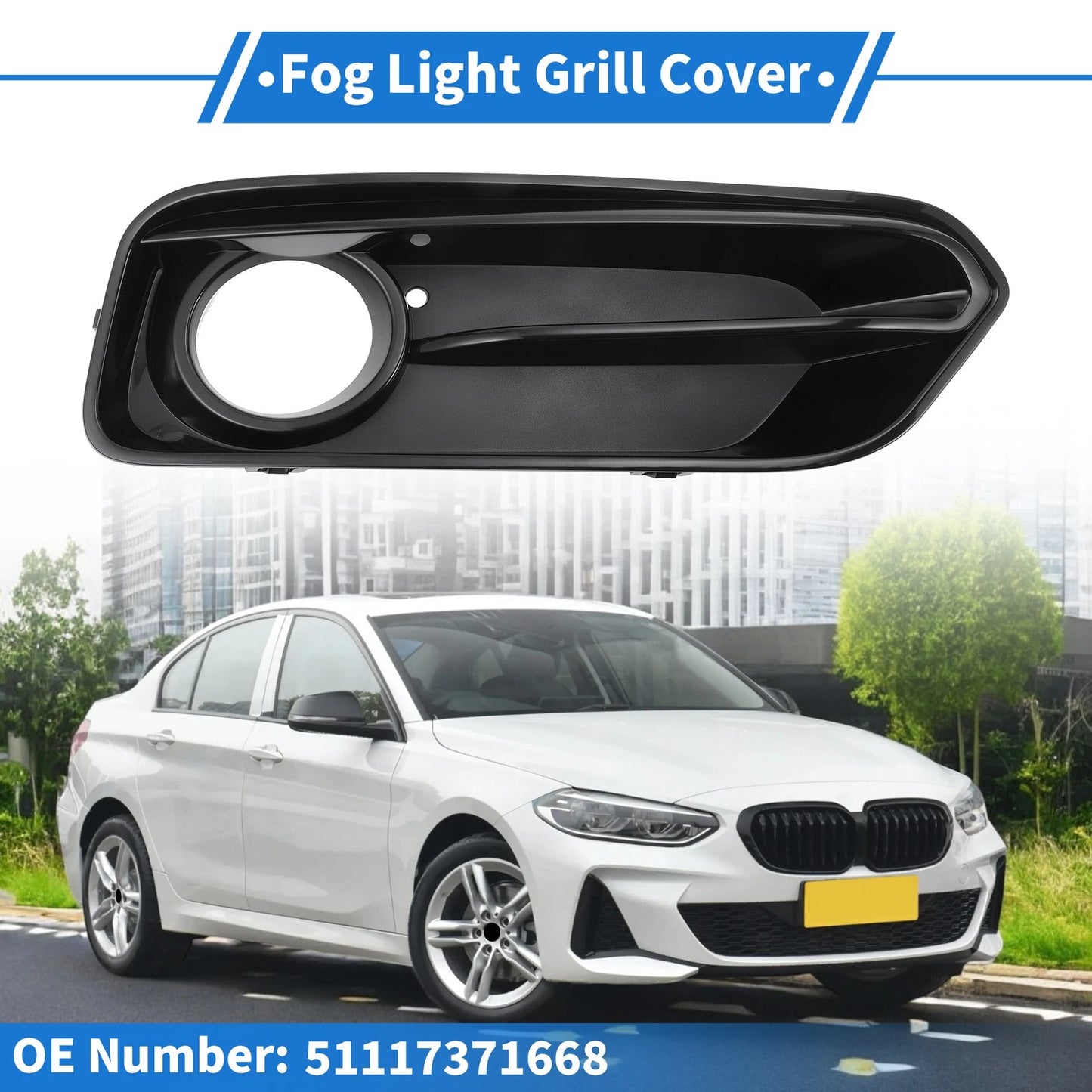 Front Right Fog Light Grill for BMW 1 Series (2015-2018) - 1 Pc Black