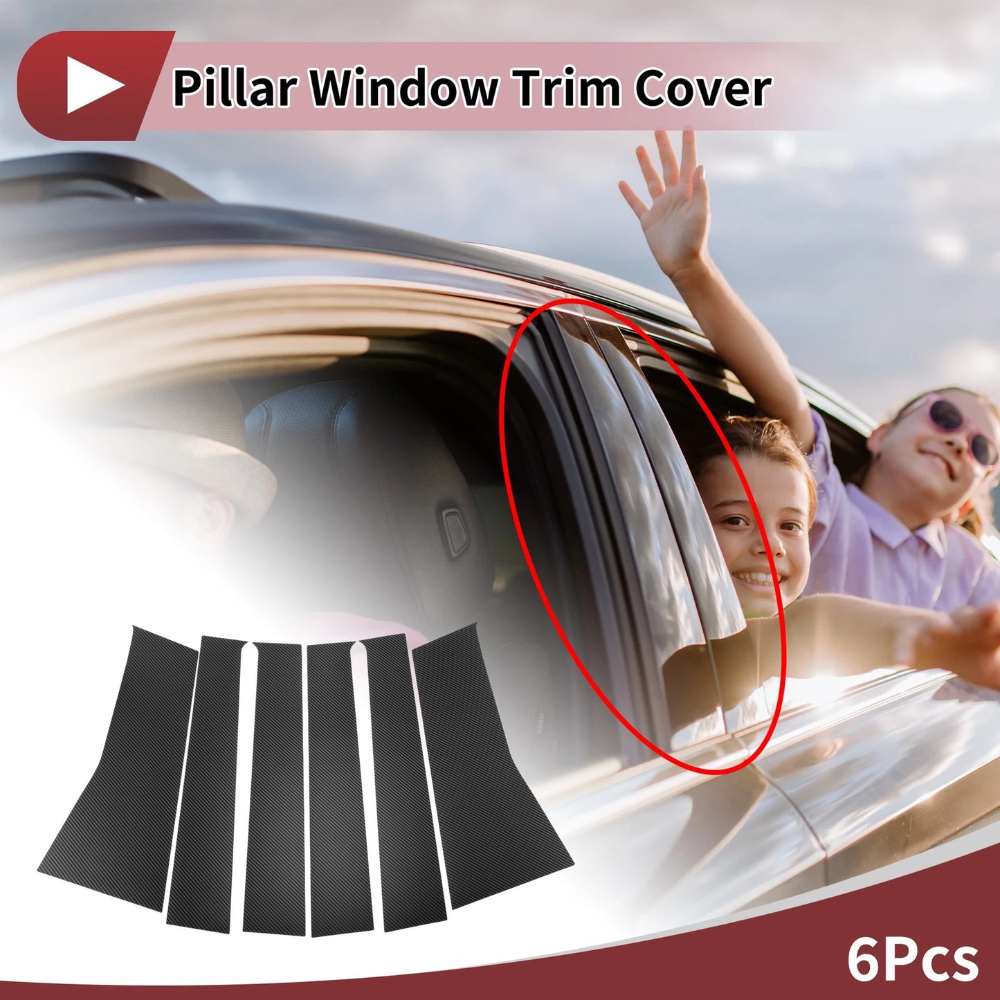 Carbon Fiber Car Door Pillar Window Trim / 6 Pcs for Toyota Avanza (2022–2025)