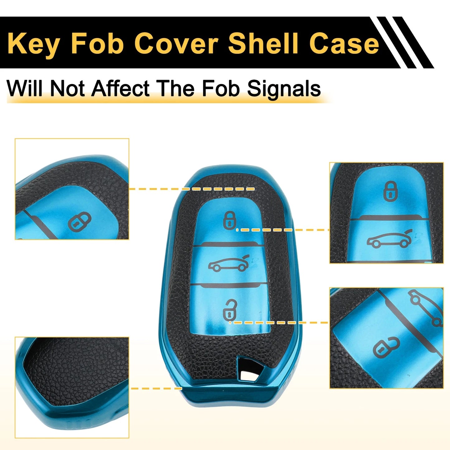 Blue TPU Key Fob Shell Cover for Peugeot 308, 408 (2007-2023)