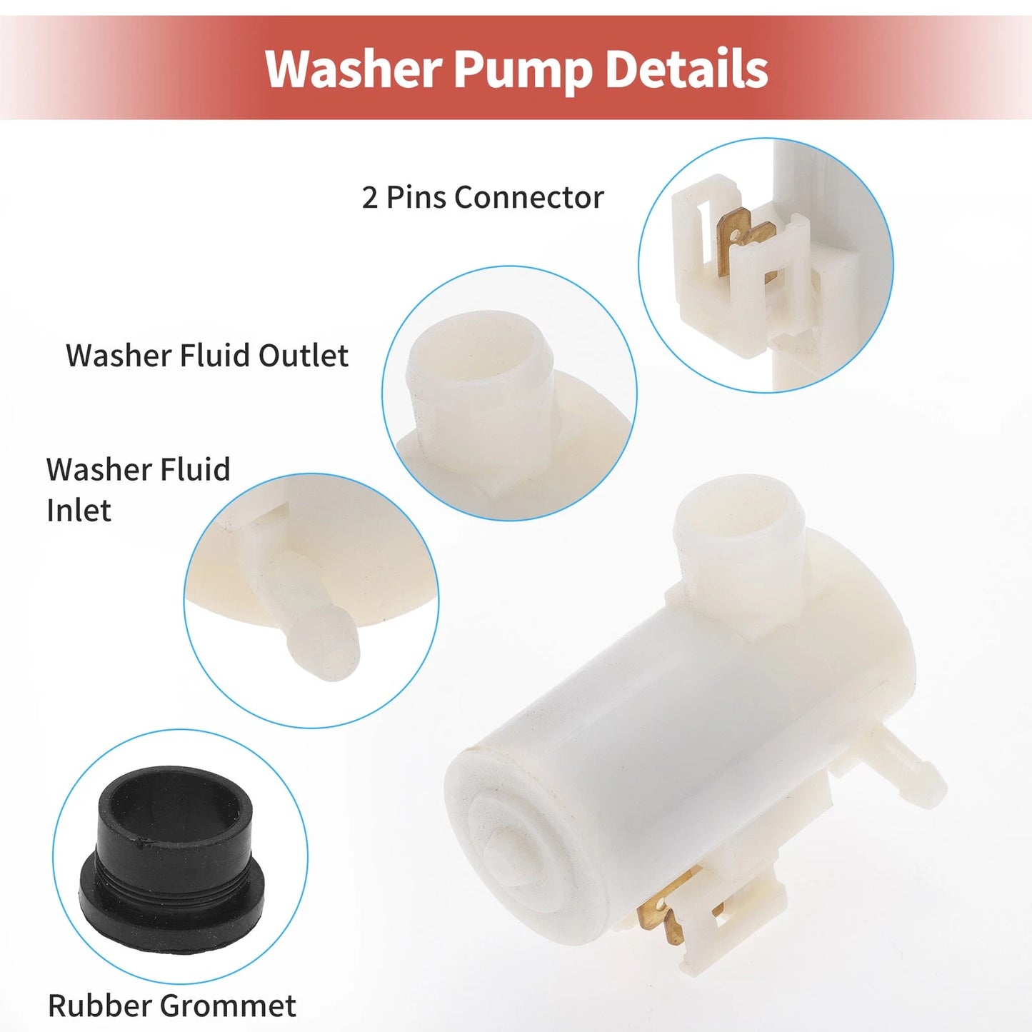 Windshield Washer Pump w/ Grommet for Honda (2001-2005)
