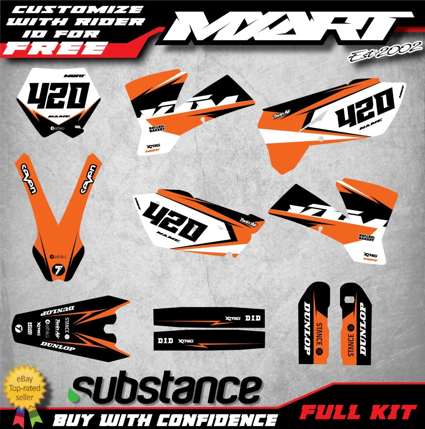 KTM SX Graphics Decal Stickers HOOK Style (2003-2004)