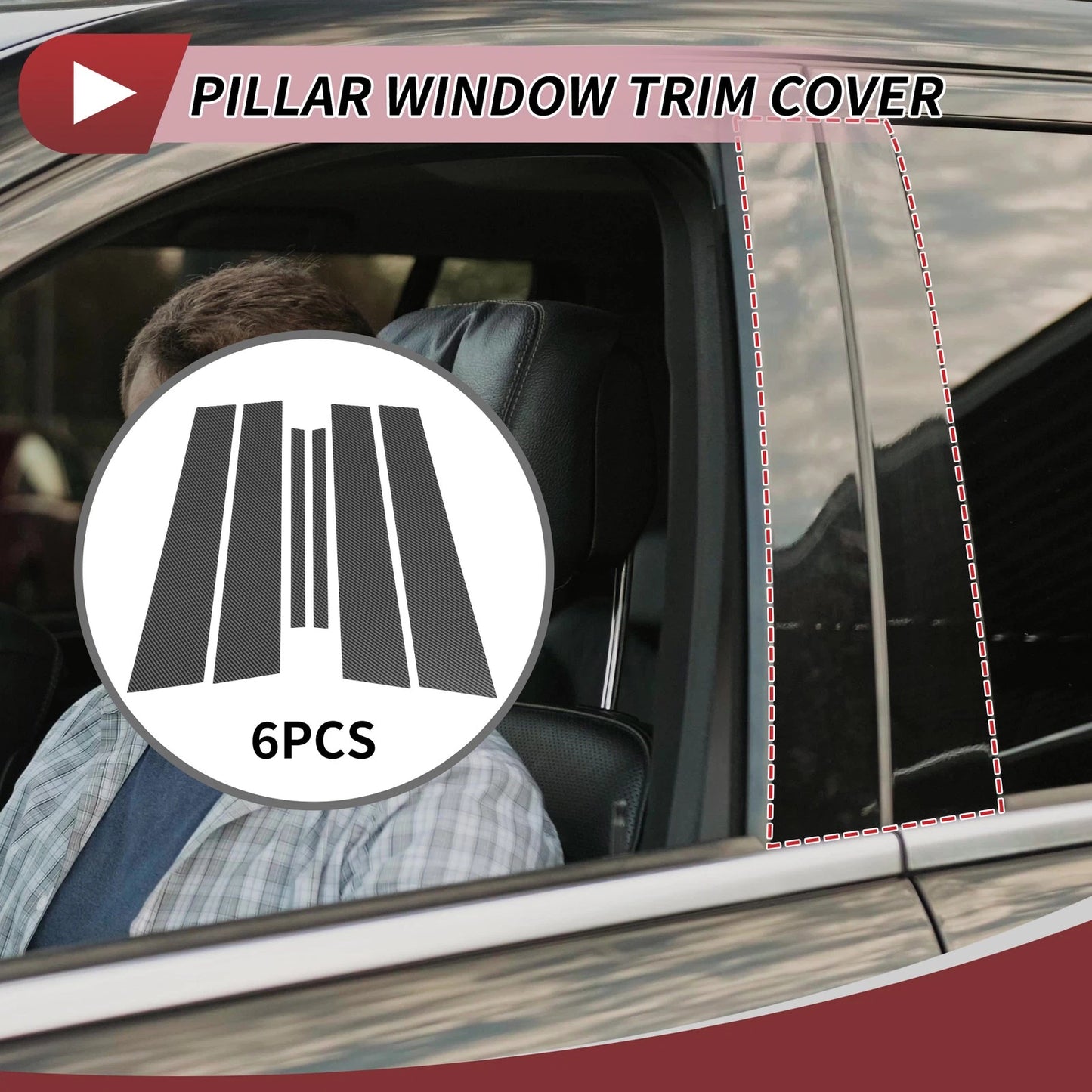 6 Pcs Door Pillar Window Trim for Nissan Maxima (2016-2023) Carbon Fiber Black