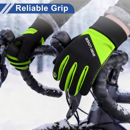 Full Finger Outdoor Fleece Men Cycling Gloves for Mountain Biking Black Green