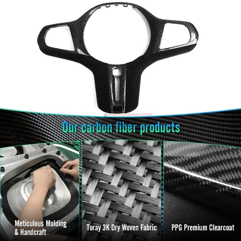 Real Carbon Fiber Steering Wheel Trim for BMW 5 Series G30 G31 M5 F90 (2017-2023)