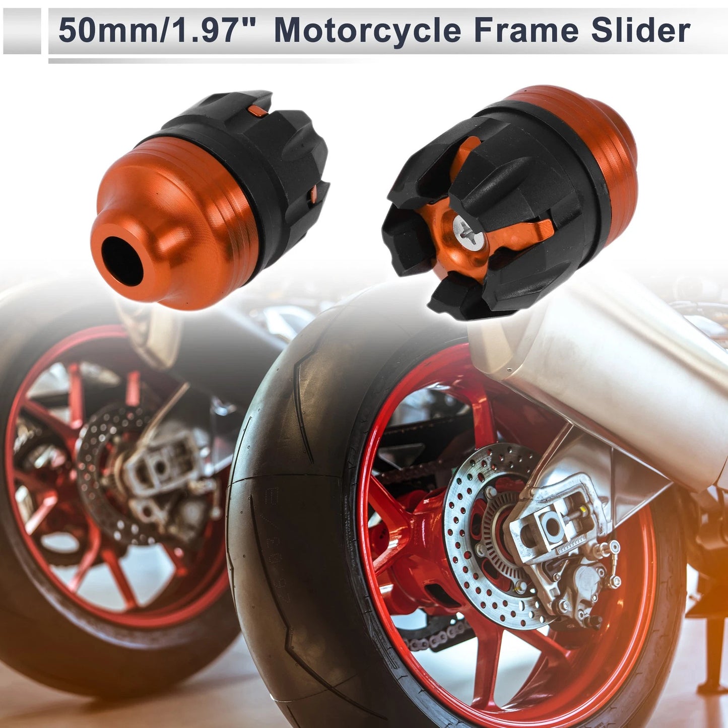 2 x 14mm Aluminum Alloy Plastic Motorcycle Slider Frame Orange for Make Model