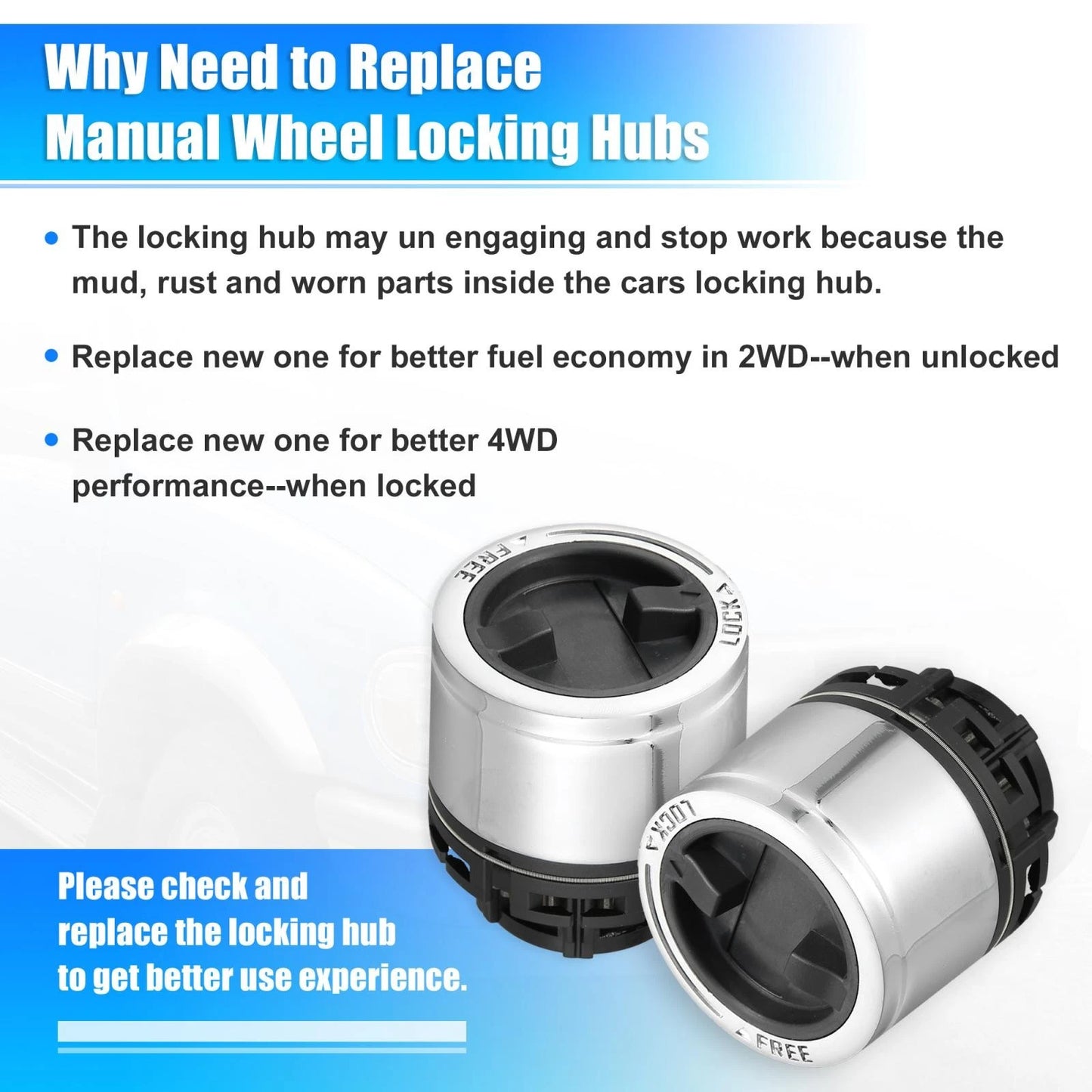 2 x Front Wheel Locking Hubs for Ford Explorer, Ranger, Mazda B
