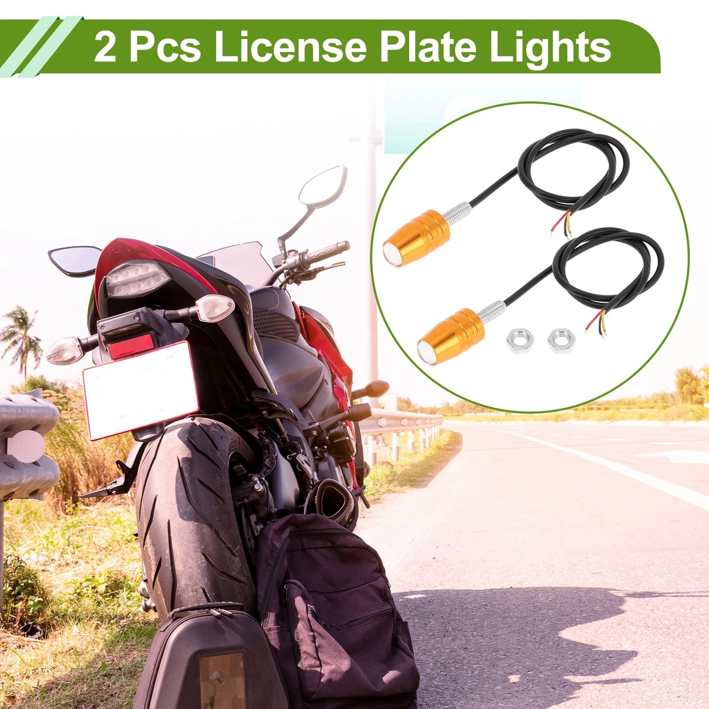 2 x License Plate Light Led Tag Lamp for Car Motorcycle Waterproof Yellow