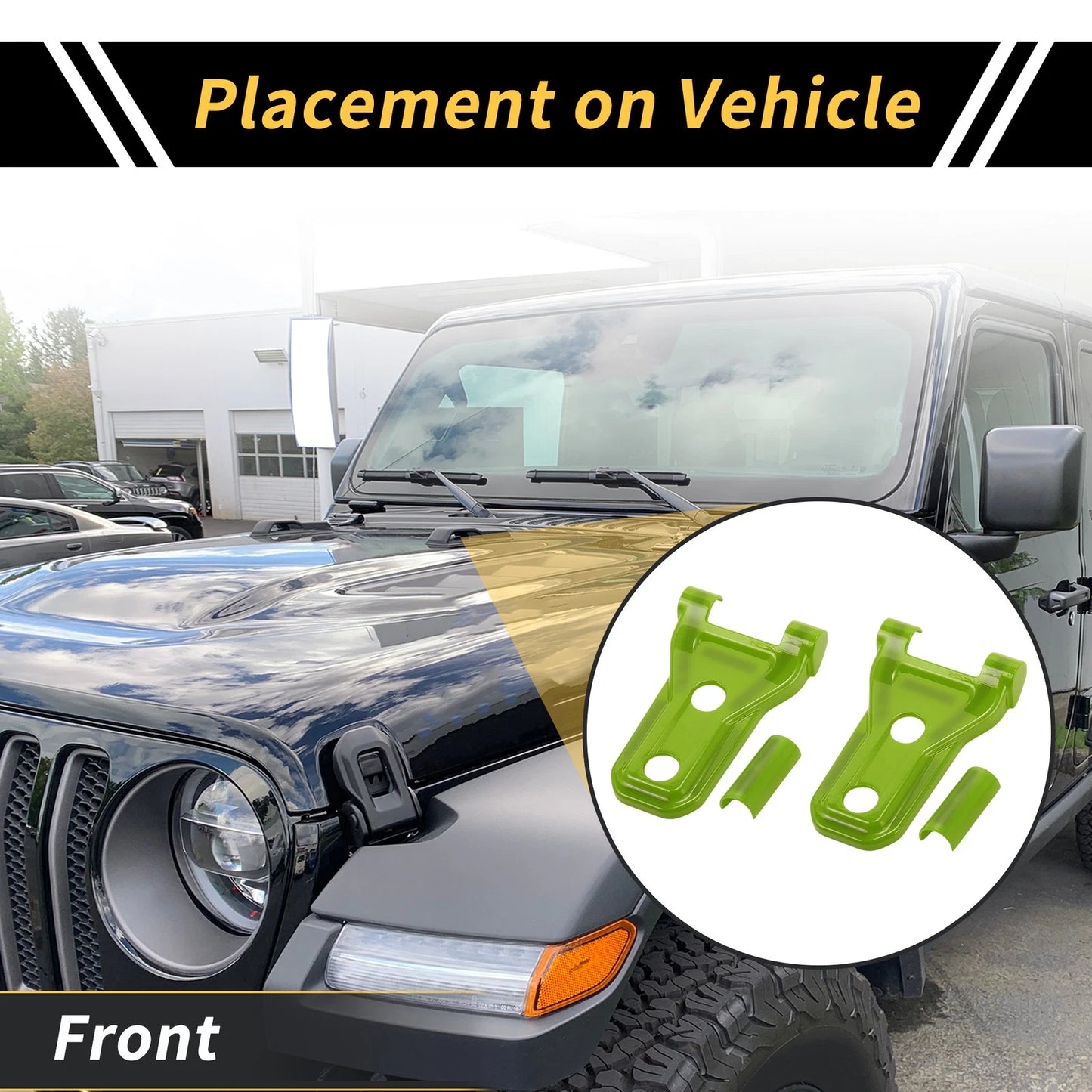 Engine Hood Hinge Covers for Jeep Wrangler JL JLU (2018-2024) - Plastic Green