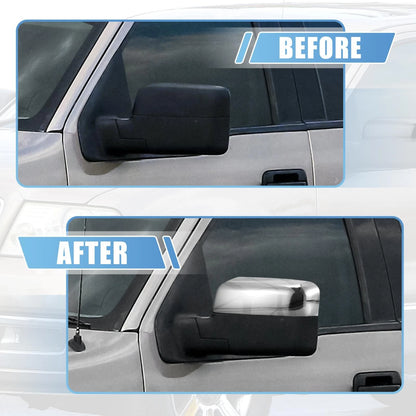 Chrome Plated Power Top Half Mirror Covers for Ford F-150 FX4 XLT (2004-2008)