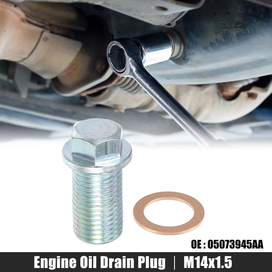 14x1.5 Engine Oil Drain Plug Screw w/ Seal Ring for Dodge Silver Tone