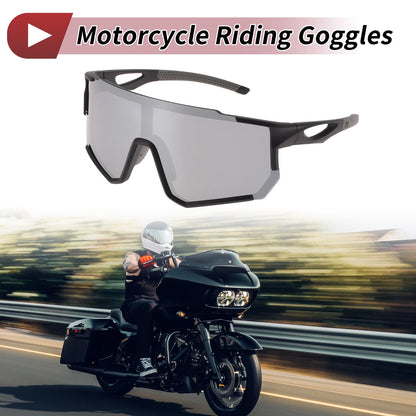 Motorcycle Riding Goggles Silver Tone Lens Black Frame Triacetyl Cellulos
