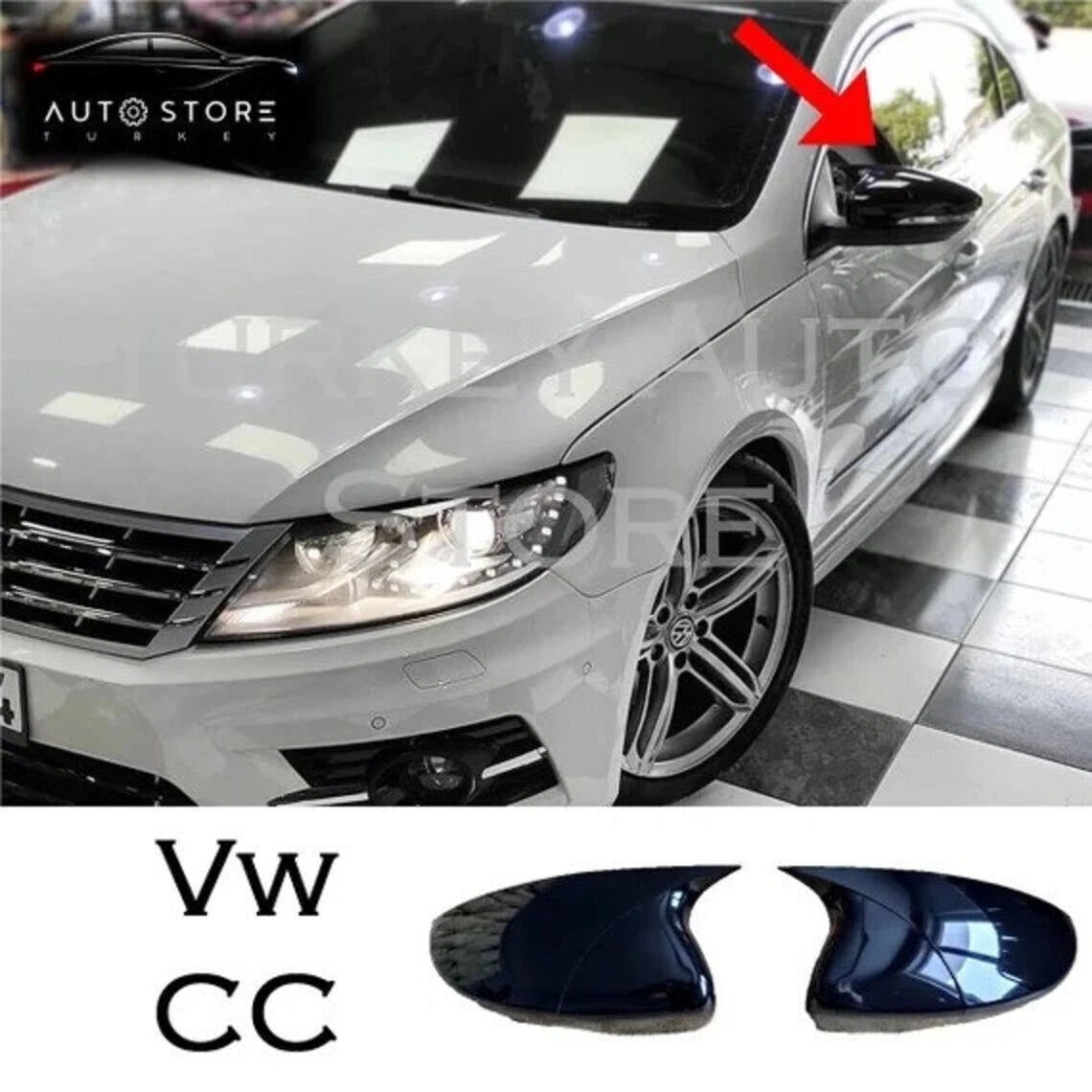 Side View Mirror Covers Gloss Black 2 Piece for VW Passat CC (2009-2011)