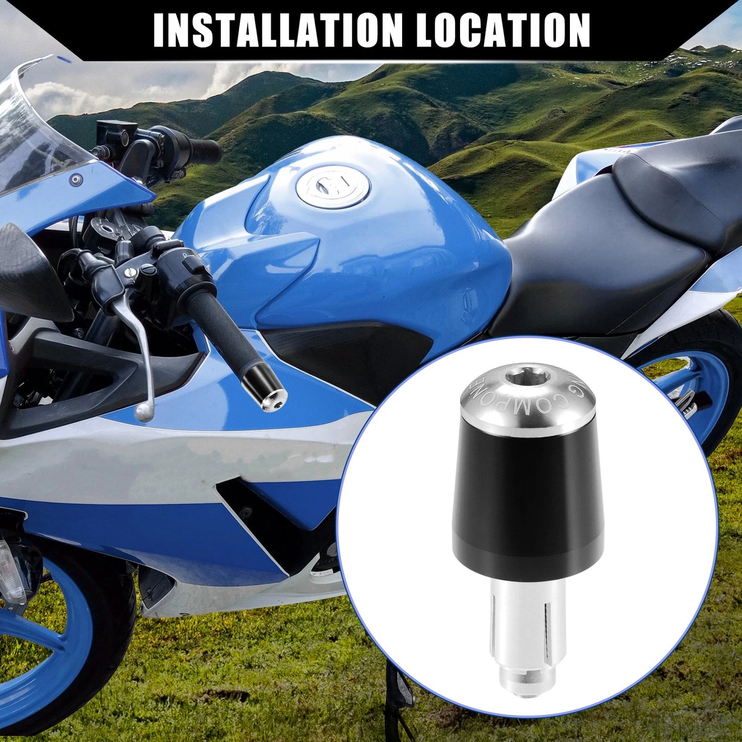 Motorcycle Handlebar End Plug Caps 7/8" for Honda Black Silver Tone