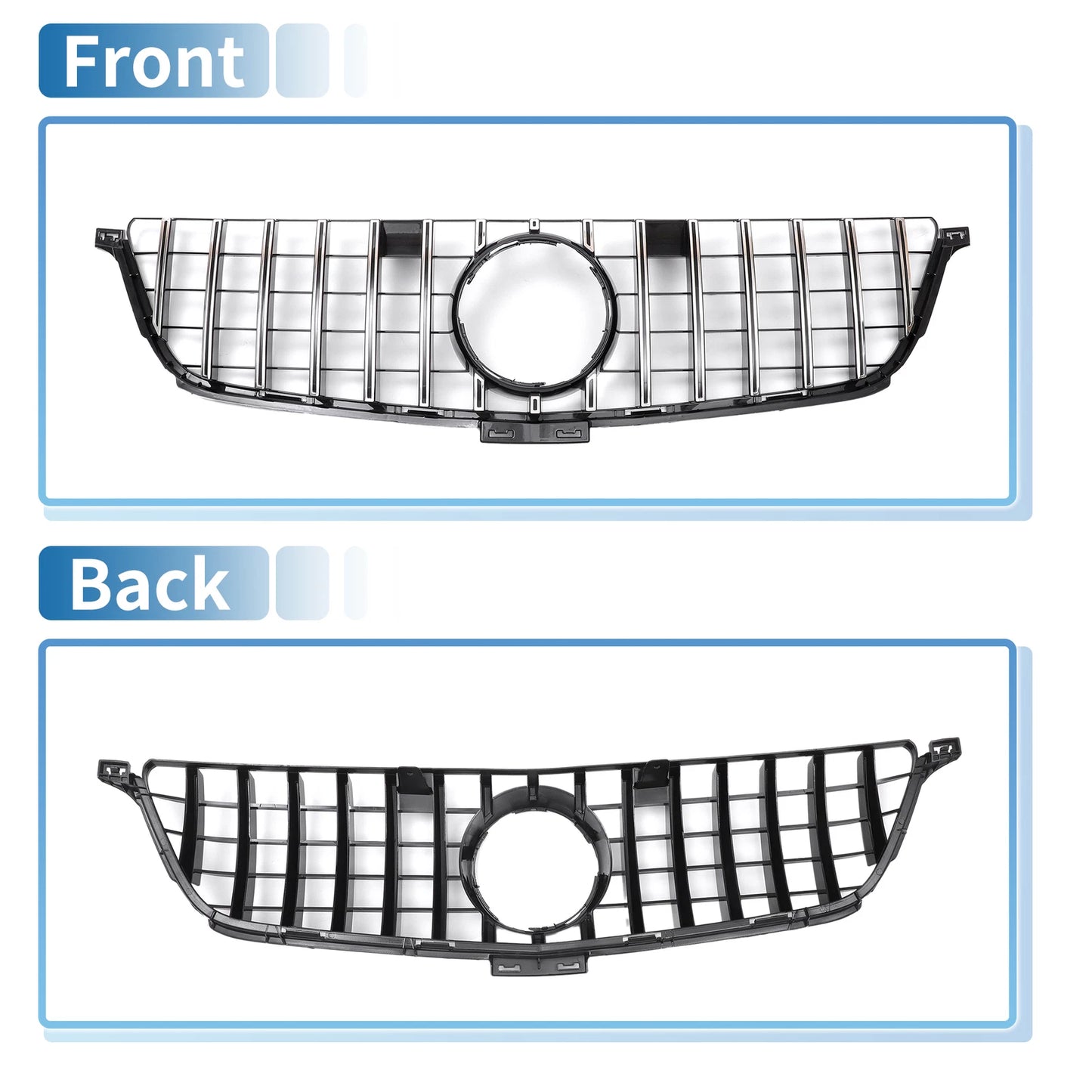 Front Upper Bumper Grille for Mercedes-Benz ML250 2015 Chrome Silver Tone