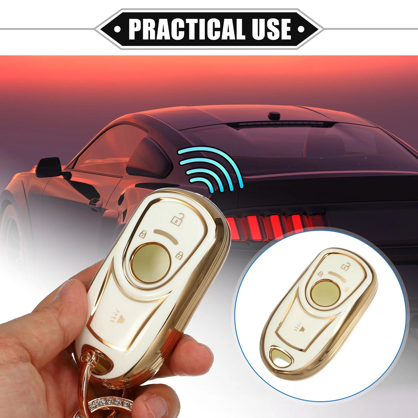 4 Button Key Fob Shell Cover with Keychain for Buick Encore Enclave TPU White
