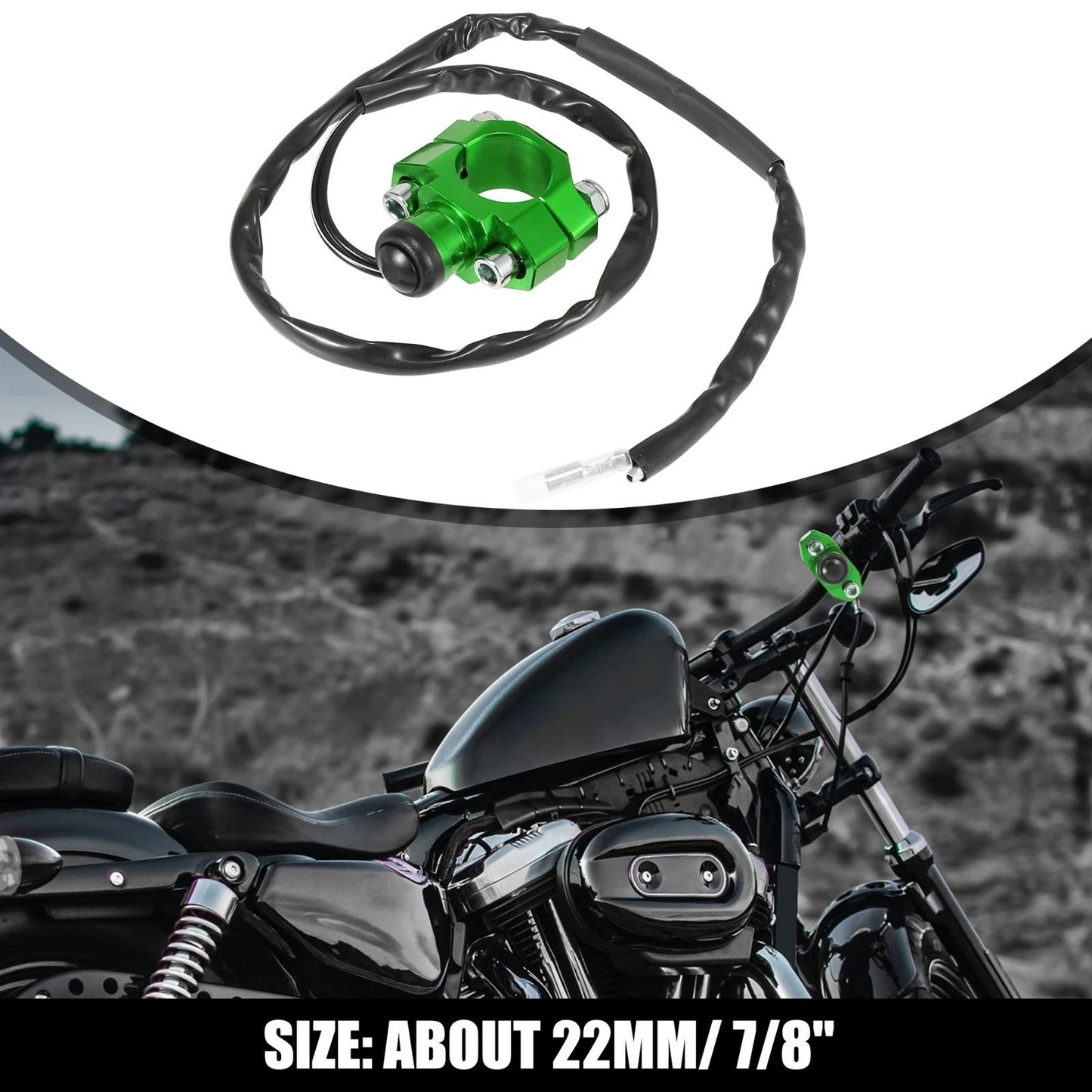 Engine Start Stop Switch w/ Green Mounting Backplate Black Button for Motorcycle
