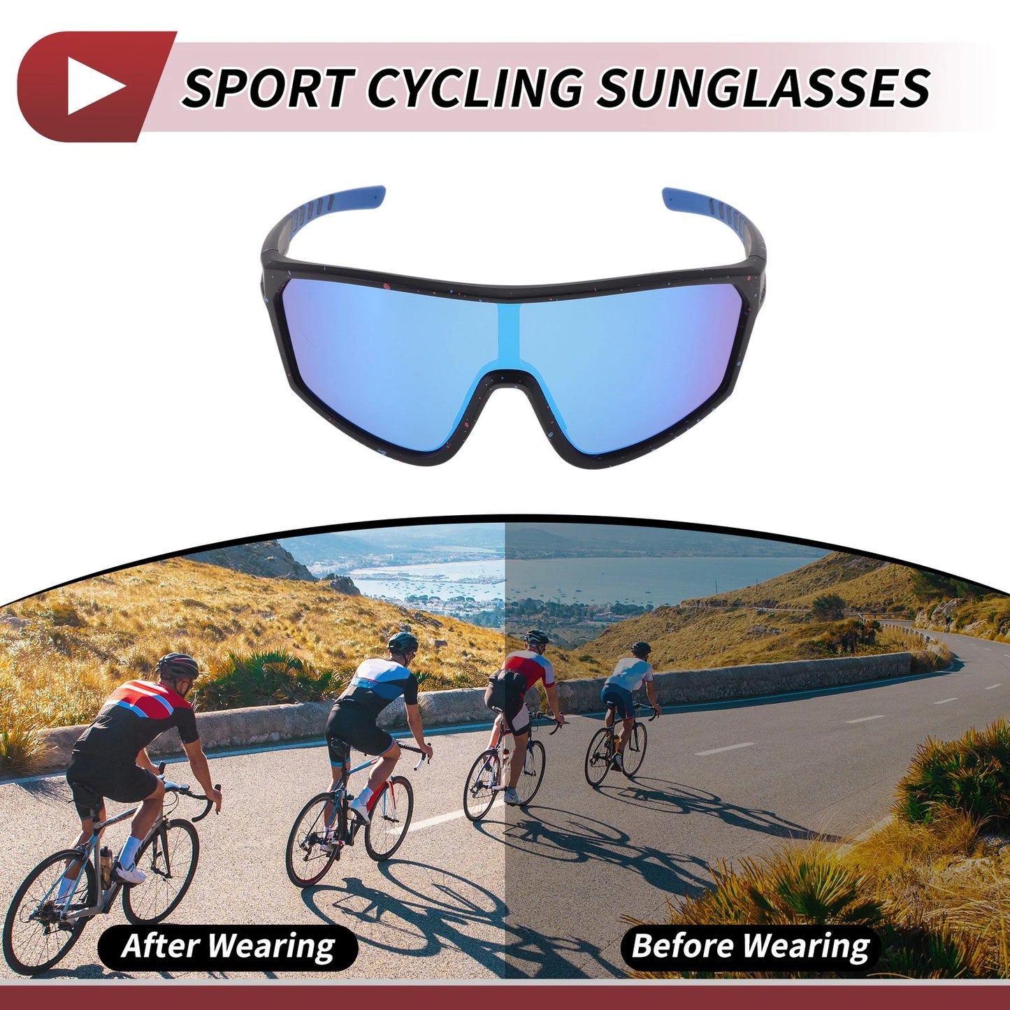 Goggles for Motorcycle Riding Blue Lens Black Frame UV400 PC