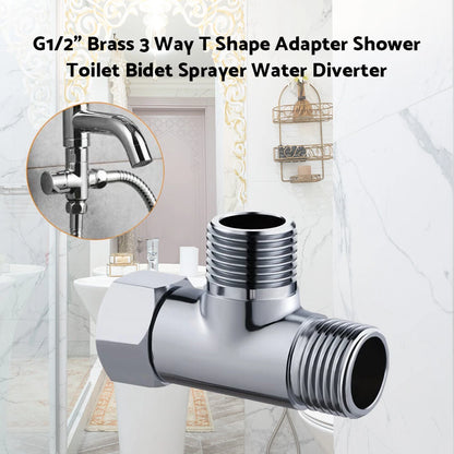 T Connector Bidet Adapter Valve for Toilet Shattaf Brass Chrome (AU)