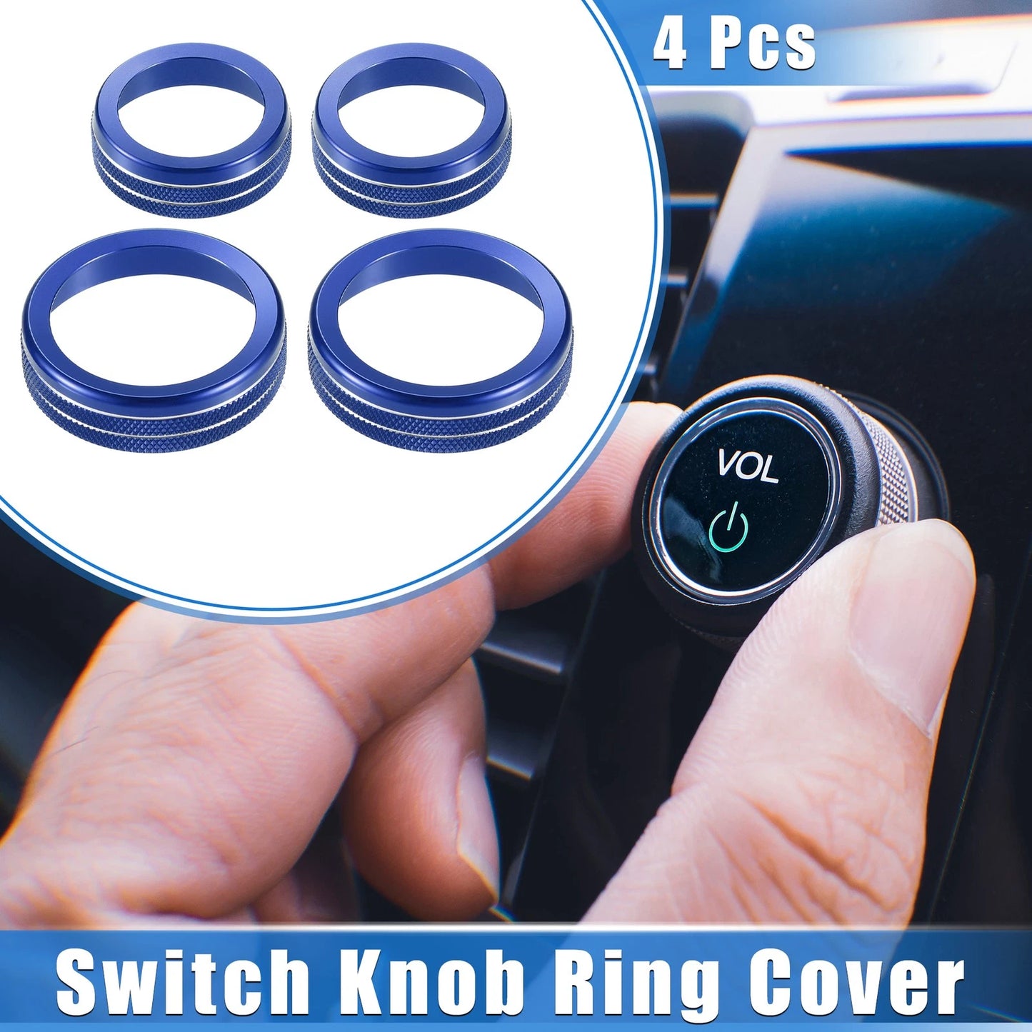 4 x AC Audio Volume Tune Switch Knob Rings for Ford F150 (2021-2023) Blue