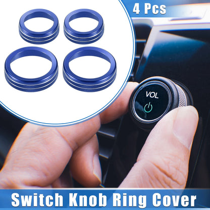 4 x AC Audio Volume Tune Switch Knob Rings for Ford F150 (2021-2023) Blue