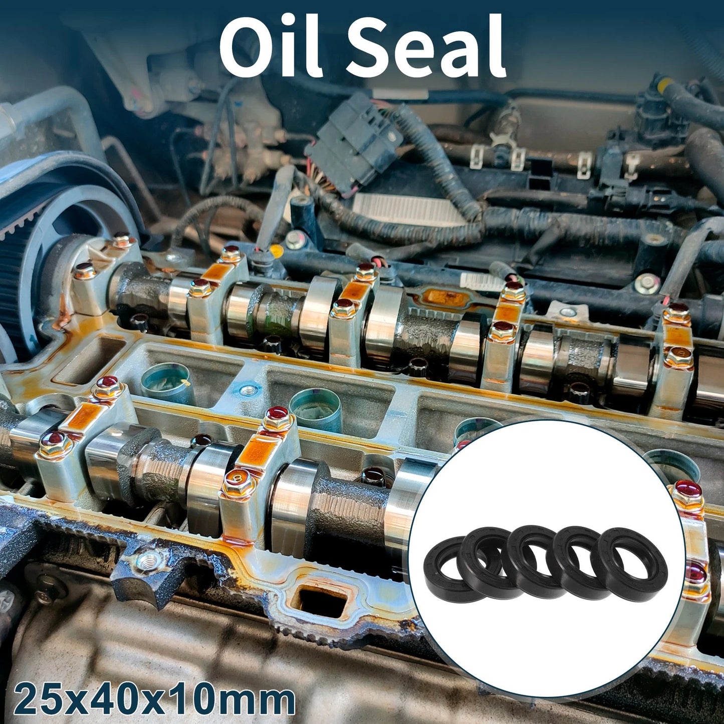 Oil Seal NBR Rubber 25x40x10mm Black 5Pcs