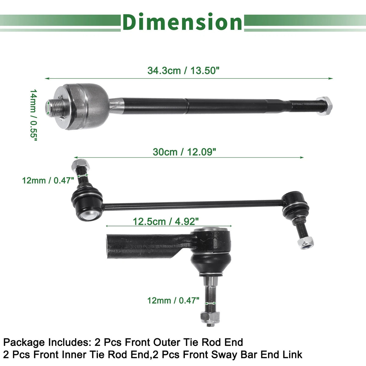 6 x Front Suspension Kit Tie Rod Ends & Sway Bar Links for Ford Mustang (2011-2014)