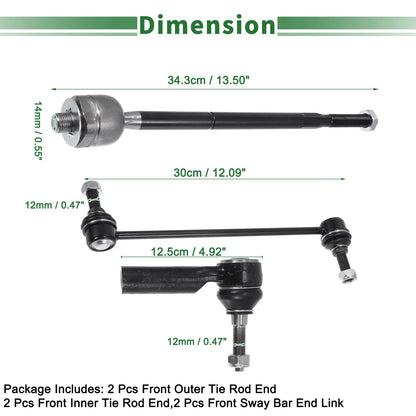6 x Front Suspension Kit Tie Rod Ends & Sway Bar Links for Ford Mustang (2011-2014)